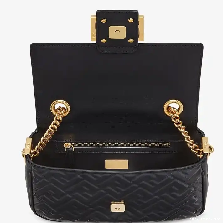 Affordable Affordable Nappa Baguette Chain Bag In Motif Fendi FF Leather Midi Black 0223