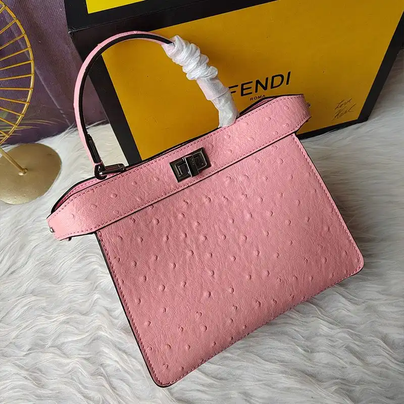 Cheap Affordable Fendi Petite Peekaboo ISeeU Bag In Ostrich Leather Pink 0204