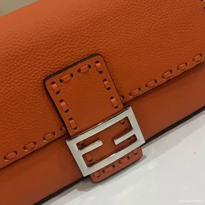 Affordable Affordable Medium Romano Bag Baguette Fendi Orange Cuoio In Leather Selleria 0222