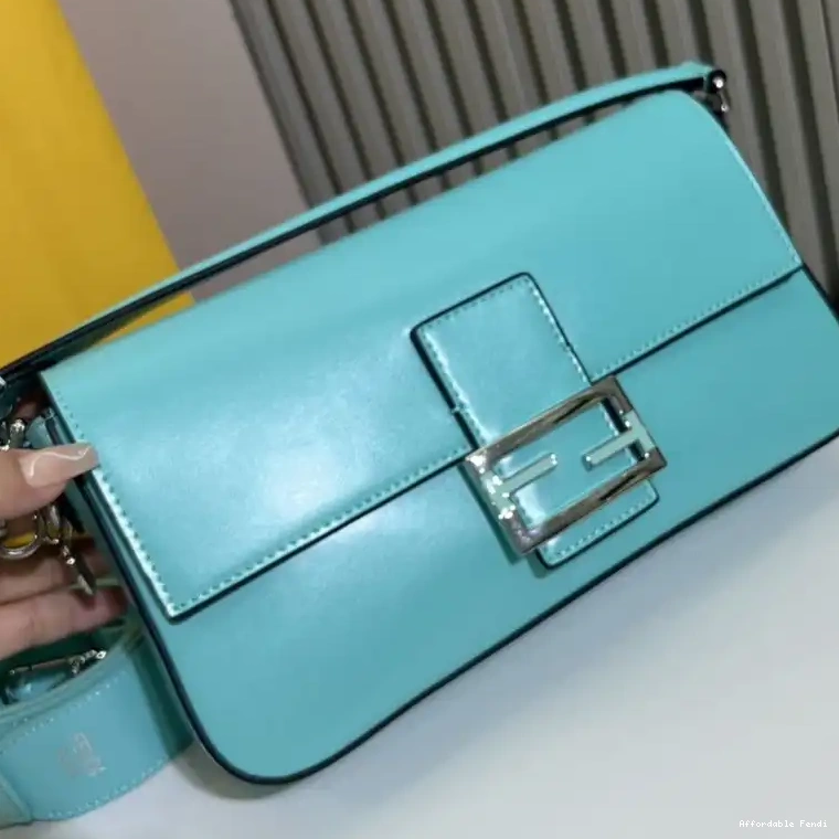 Cheap Affordable Bag Baguette Leather Tiffany Smooth Blue In Fendi Medium 0213