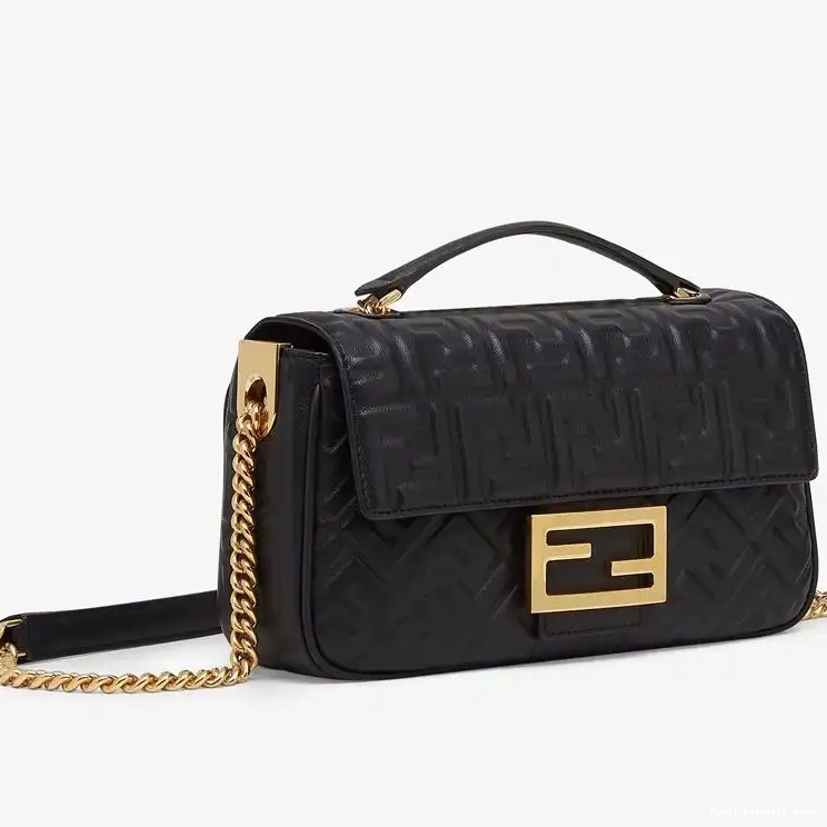 Affordable Affordable Nappa Baguette Chain Bag In Motif Fendi FF Leather Midi Black 0223