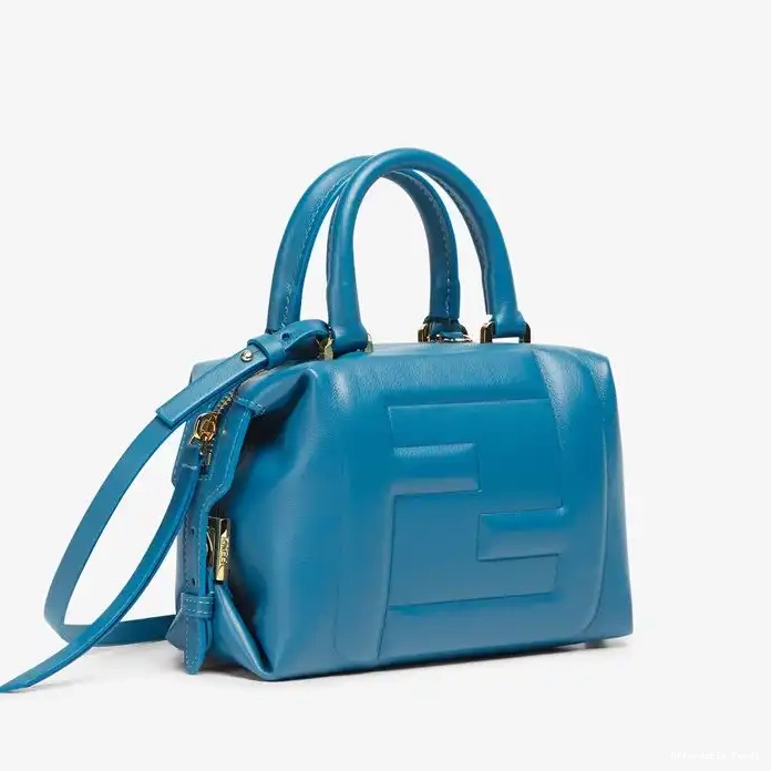 Cheap Affordable Leather Cube In Nappa Blue Bag Fendi FF Mini 0225