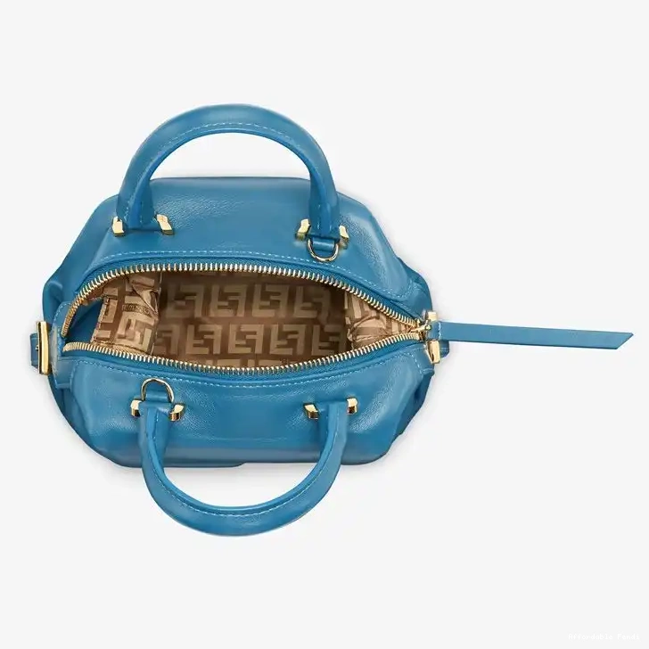 Cheap Affordable Leather Cube In Nappa Blue Bag Fendi FF Mini 0225