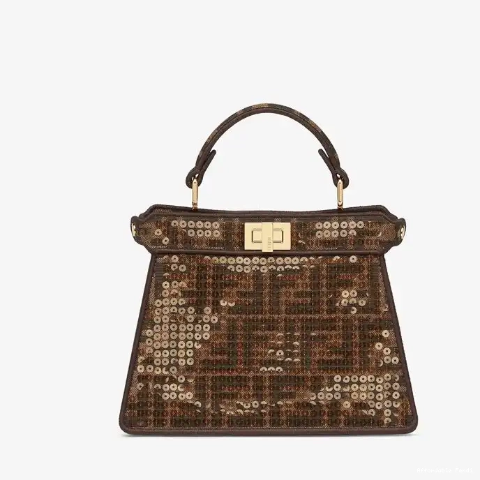 Affordable Affordable Fabric In Petite FF Brown Bag with Motif Fendi ISeeU Sequins Peekaboo 0225