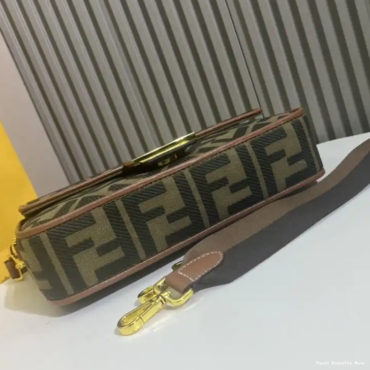 Affordable Affordable Green Bag Canvas Motif FF Baguette In Fendi Medium 0216