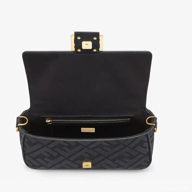 Affordable Affordable Bag Canvas FF Strap In Motif with Fendi Baguette Cut Medium Laser Black 0210