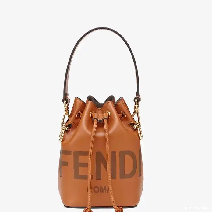 Affordable Affordable Mon Tresor Logo Fendi Calf ROMA Bucket Brown Bag Mini Leather In 0225