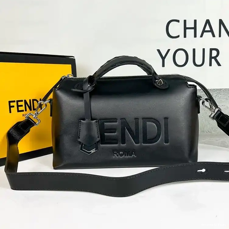 Cheap Affordable Medium The Fendi Calf ROMA Boston Bag By Black Leather Logo Way In 0225