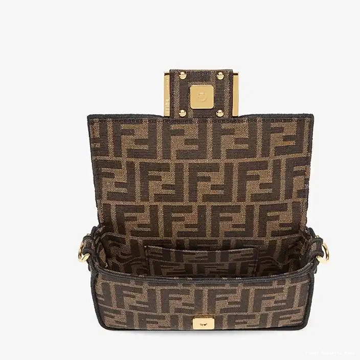 Cheap Affordable Motif Baguette Fendi Fabric In Mini FF Bag Brown 0226