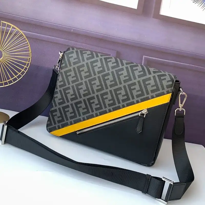 Affordable Fendi Large Messenger Bag In FF Motif Fabric Black 0204