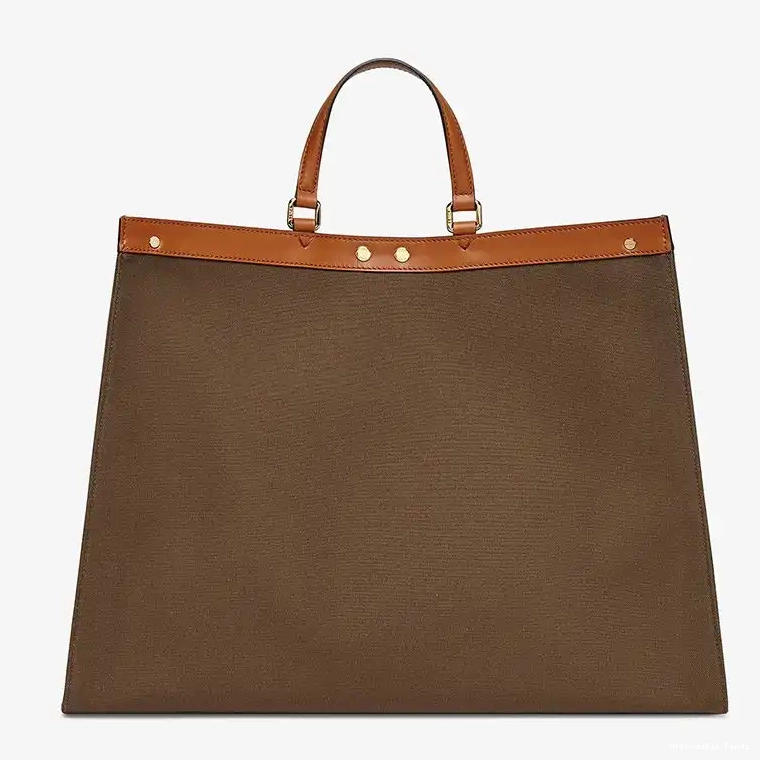 Affordable Affordable ROMA Brown Fendi Logo Canvas In Peekaboo X-Tote Medium 0224