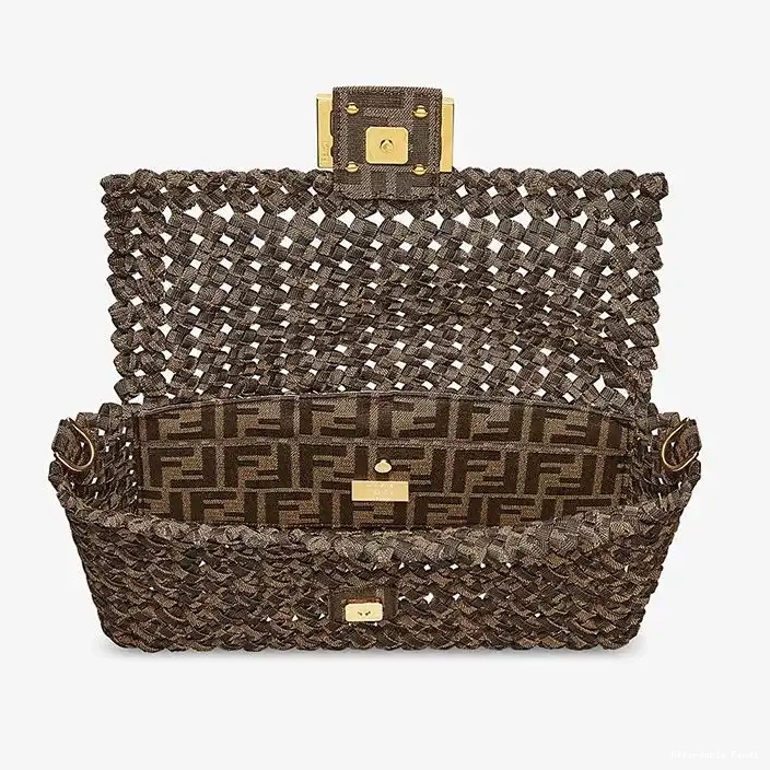 Affordable Affordable Fendi Medium Fabric Coffee Bag Baguette In Interlace 0222