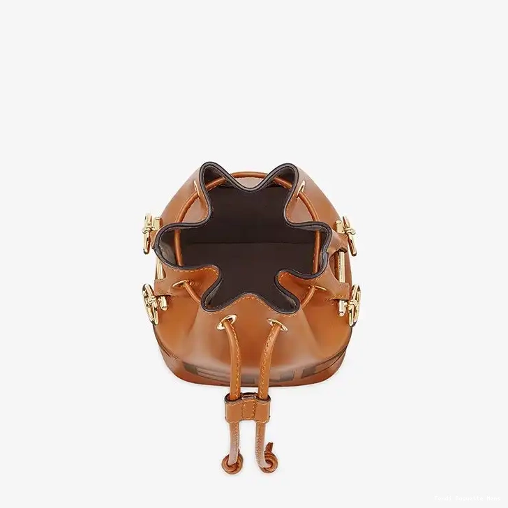 Affordable Affordable Mini Leather Fendi Bucket In Calf Tresor ROMA Logo Bag Brown Mon 0216