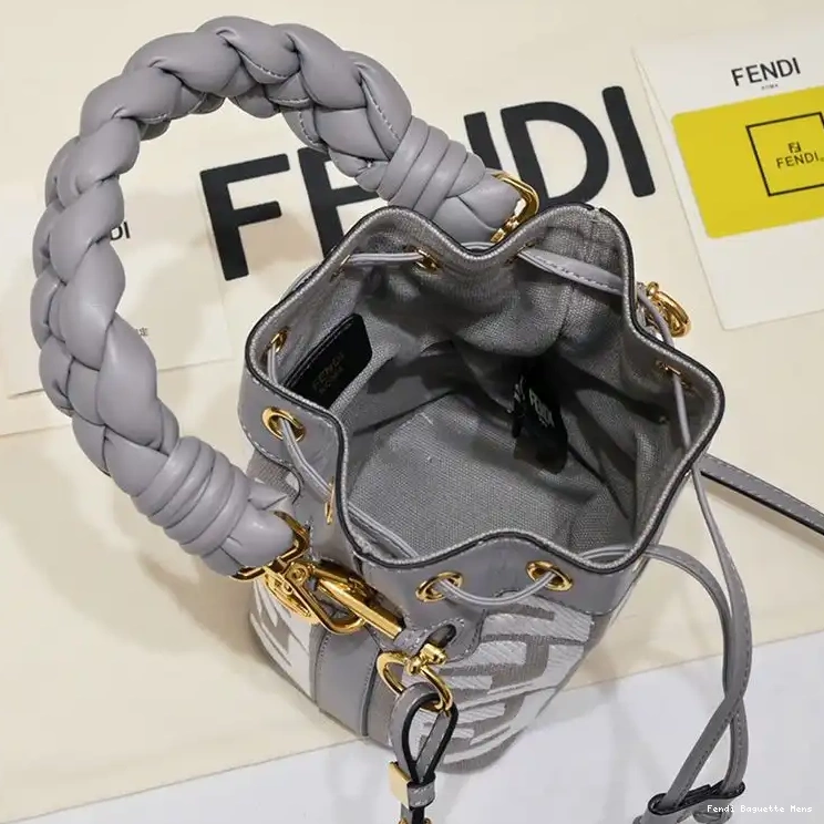 Affordable Affordable Grey with Bag Tresor Woven Fendi In FF Mini Handle Canvas Motif Mon Bucket 0221