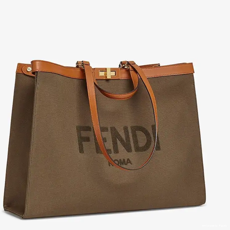 Affordable Affordable ROMA Brown Fendi Logo Canvas In Peekaboo X-Tote Medium 0224