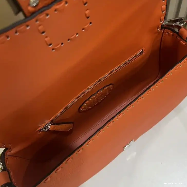 Affordable Affordable Medium Romano Bag Baguette Fendi Orange Cuoio In Leather Selleria 0222