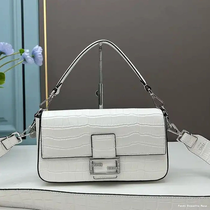 Affordable Affordable In Crocodile White Bag Leather Fendi Re-Edition Medium Baguette 0219