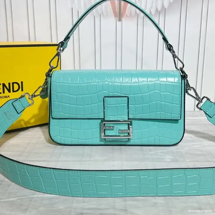 Affordable Affordable Medium Fendi Leather Blue In Bag Baguette Crocodile Tiffany 0219