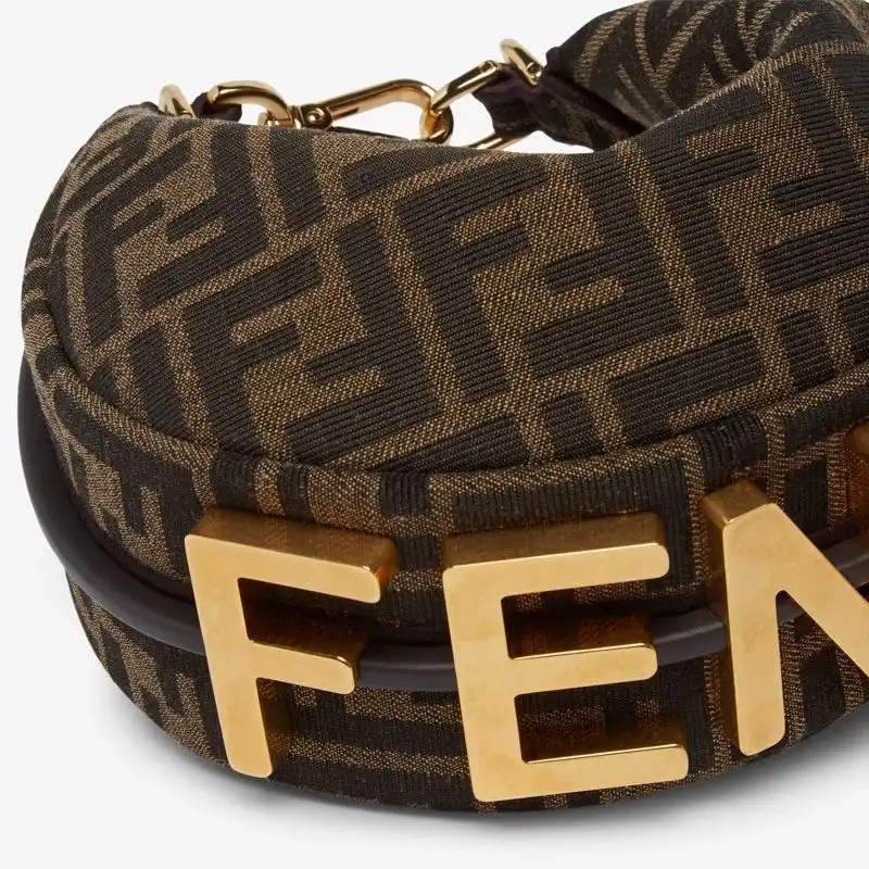 Cheap Affordable Fendi Mini Fendigraphy Hobo Bag In FF Motif Fabric Brown 0204