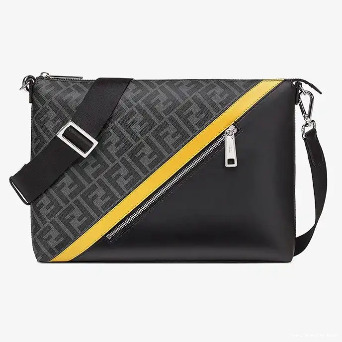 Cheap Affordable Motif Fendi In FF Slim Bag Fabric Messenger Black 0219