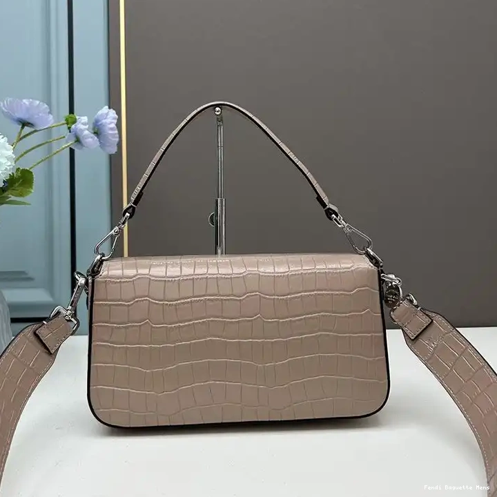 Cheap Affordable Apricot Leather Baguette Re-Edition Fendi In Crocodile Bag Medium 0221