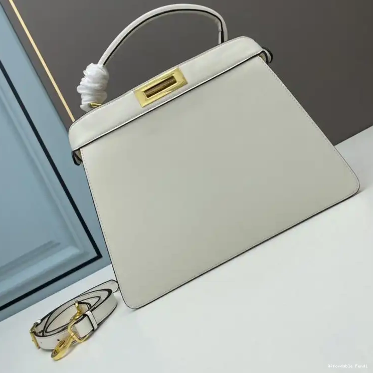 Affordable Affordable Fendi Nappa Peekaboo Laether ISeeU Bag In Medium White 0220