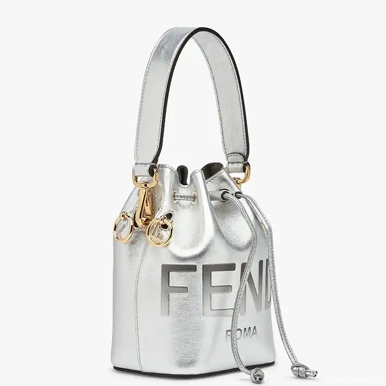 Cheap Affordable Logo Leather Tresor In Bag Bucket Fendi Mon Calf ROMA Mini Silver 0215