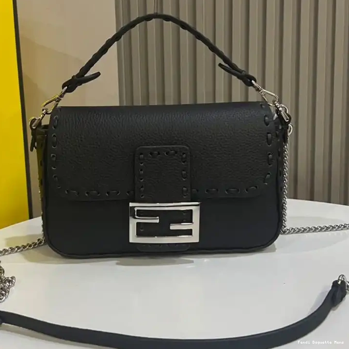 Affordable Affordable Bag Baguette Romano Leather Selleria Cuoio Black Mini Fendi In 0211