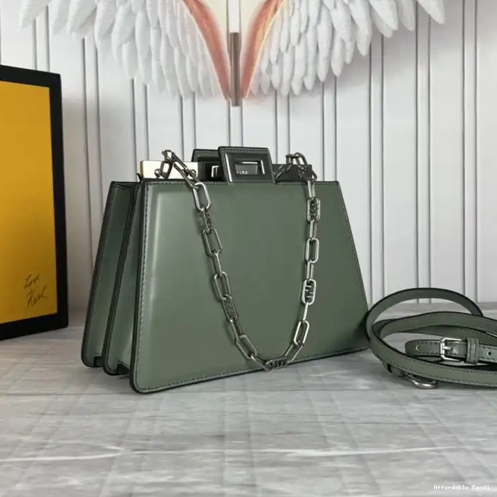 Affordable Affordable Cut Green Peekaboo Leather Bag Mini Fendi In Calf 0222