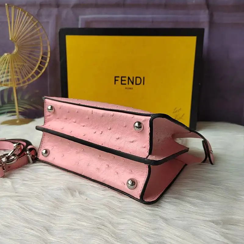 Cheap Affordable Fendi Petite Peekaboo ISeeU Bag In Ostrich Leather Pink 0204