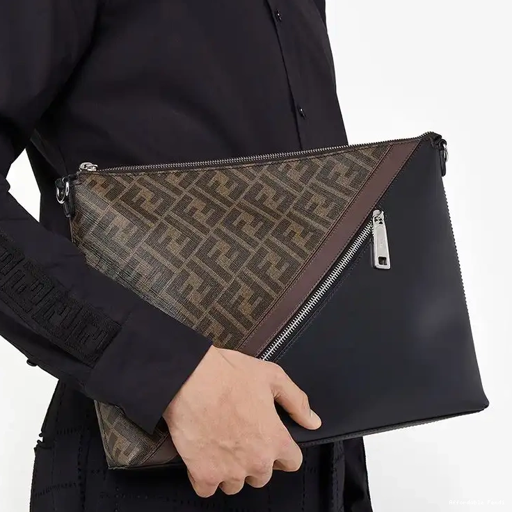 Affordable Affordable Slim Bag Motif FF In Fendi Brown Fabric Messenger 0215