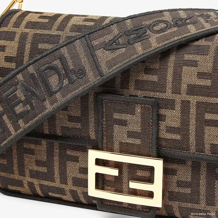 Cheap Affordable Fabric Motif Baguette FF Bag Medium Brown Fendi In 0224