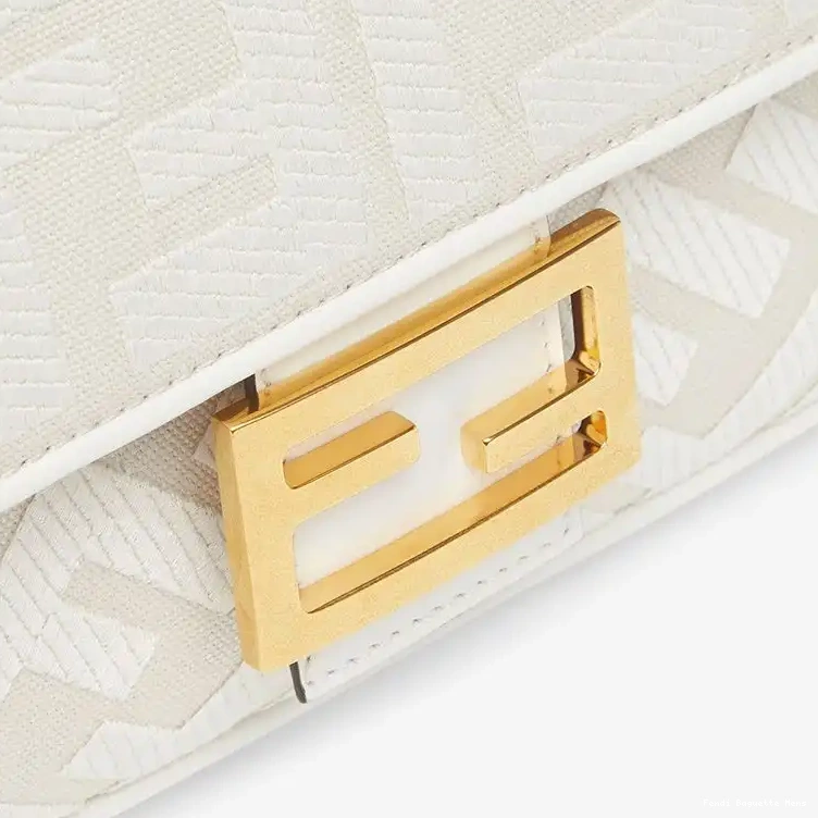 Affordable Affordable Laser Fendi Baguette Canvas White with In Motif FF Medium Bag Strap Cut 0225