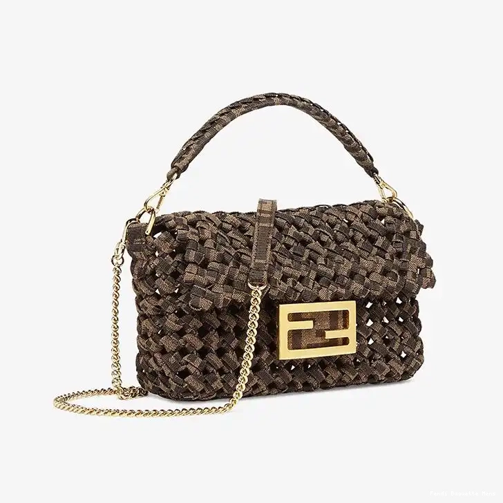 Affordable Affordable Fabric Fendi In Coffee Baguette Interlace Bag Mini 0220