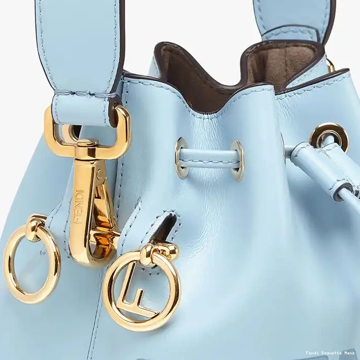 Cheap Affordable Fendi Logo Bucket Blue ROMA Leather Calf Sky Bag Mon In Tresor Mini 0210