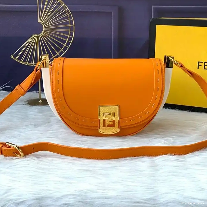 Affordable Affordable Orange ROMA In Leather Moonlight Fendi Bag Logo Calf 0211