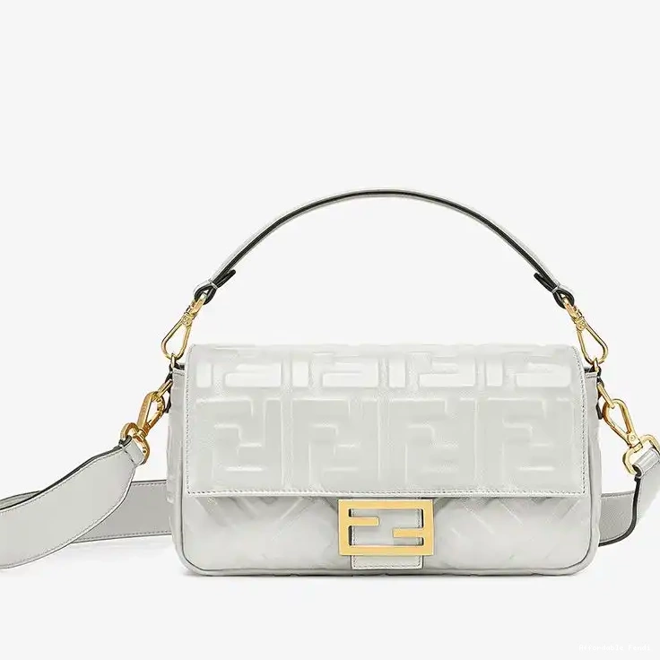 Affordable Affordable Leather White In Medium Baguette Fendi FF Motif Bag Nappa 0210