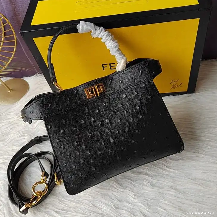 Cheap Affordable In Black Bag Petite Peekaboo Ostrich Leather ISeeU Fendi 0220