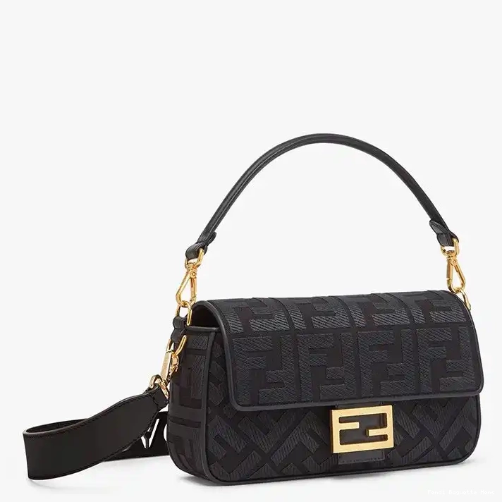 Affordable Affordable Bag Canvas FF Strap In Motif with Fendi Baguette Cut Medium Laser Black 0210