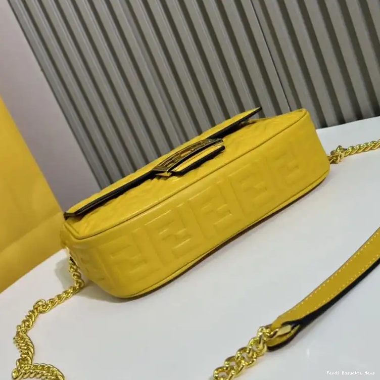 Affordable Affordable In Yellow FF Nappa Midi Motif Baguette Chain Leather Bag Fendi 0225