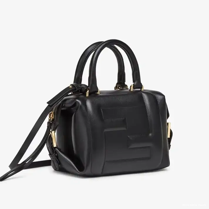 Cheap Affordable Black Fendi Nappa Bag In FF Cube Leather Mini 0215