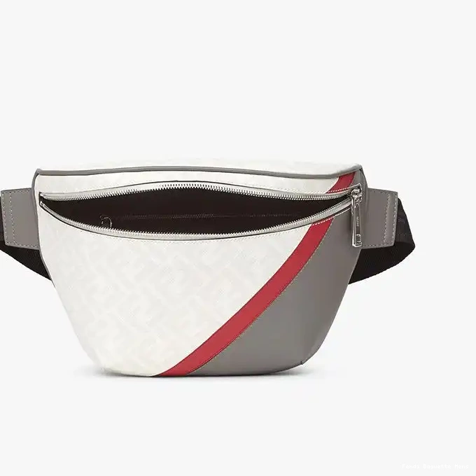 Cheap Affordable Motif FF Fabric Fendi Red White Bag In Belt 0212