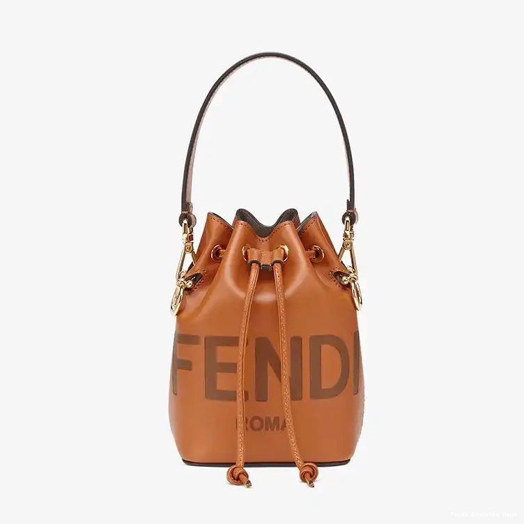 Affordable Affordable Mini Leather Fendi Bucket In Calf Tresor ROMA Logo Bag Brown Mon 0216