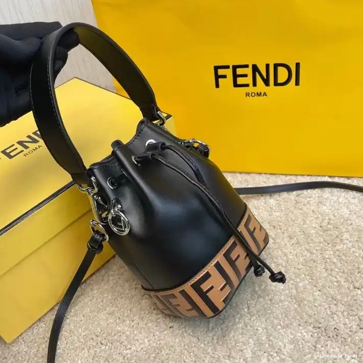 Affordable Affordable Leather In Motif Black Mini Fendi Mon Tresor Bucket Brown FF Calf Bag 0211