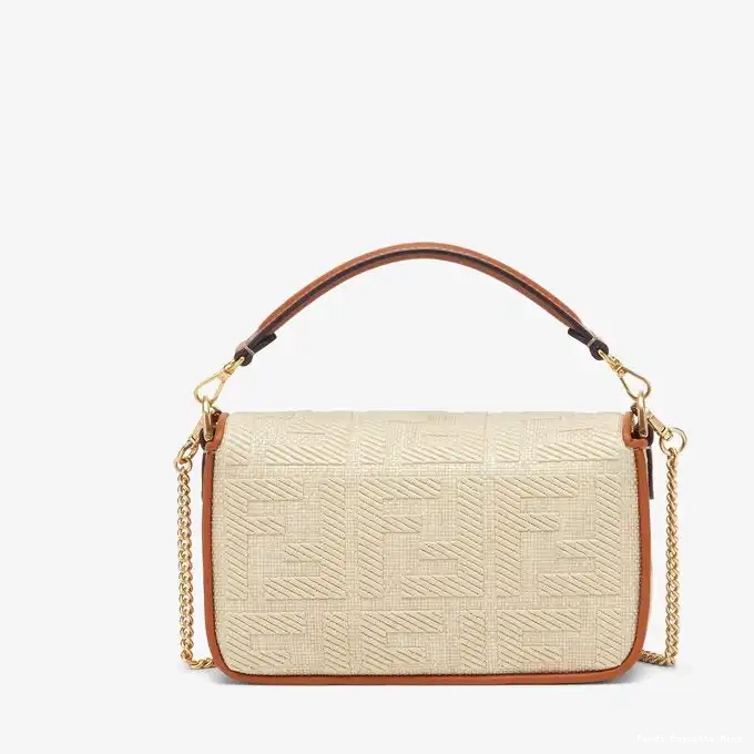 Cheap Affordable FF Fendi Straw Bag Beige In Motif Baguette Mini 0210