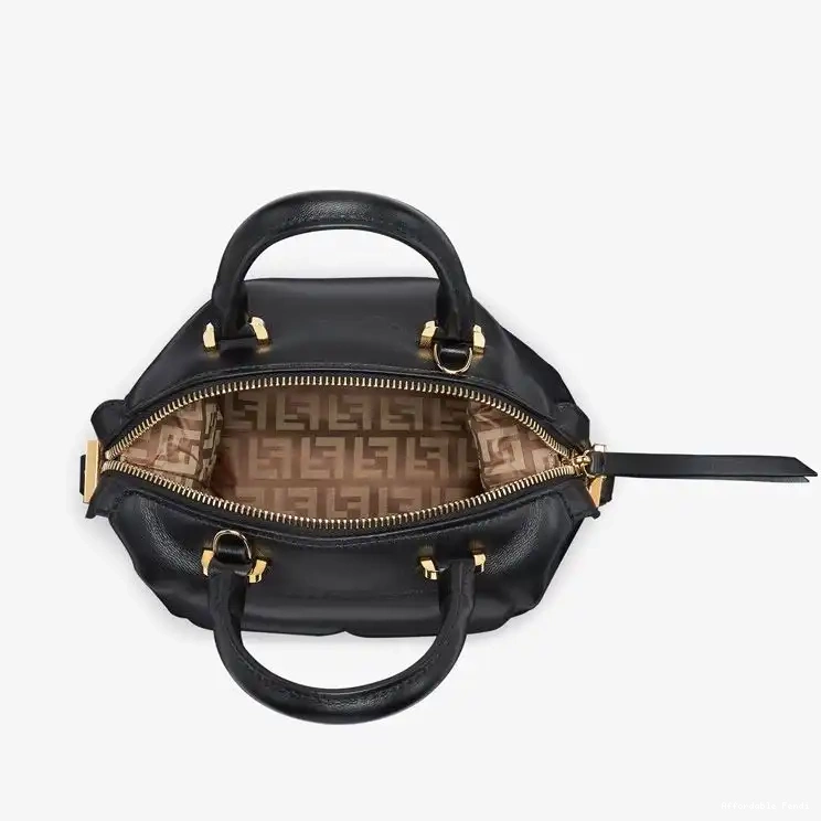 Cheap Affordable Black Fendi Nappa Bag In FF Cube Leather Mini 0215