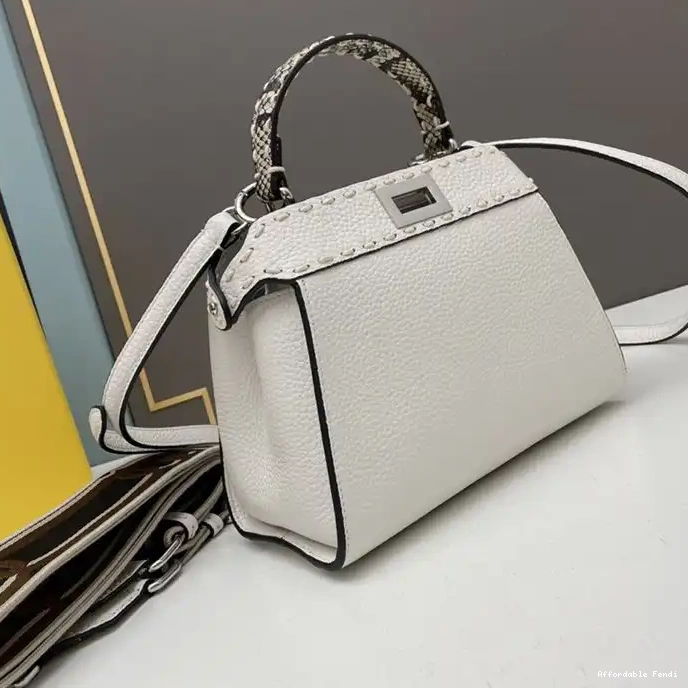 Affordable Affordable Stitching Calf White Iconic Bag Fendi In Mini Peekaboo Leather 0224