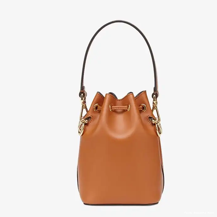 Affordable Affordable Mini Leather Fendi Bucket In Calf Tresor ROMA Logo Bag Brown Mon 0216