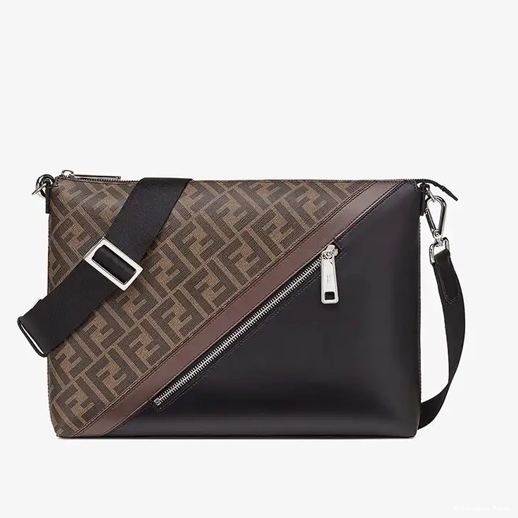 Affordable Affordable Slim Bag Motif FF In Fendi Brown Fabric Messenger 0215