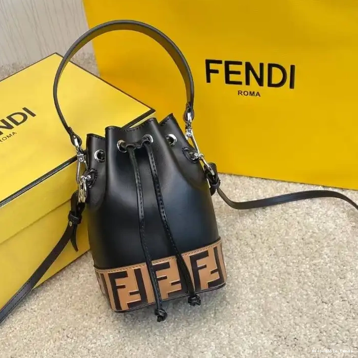 Affordable Affordable Leather In Motif Black Mini Fendi Mon Tresor Bucket Brown FF Calf Bag 0211